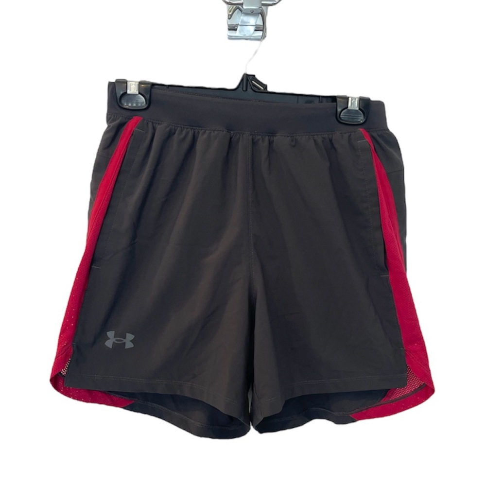 Under Armour Shorts Running Men's Sz Medium Grey Burgundy Gym Heatgear